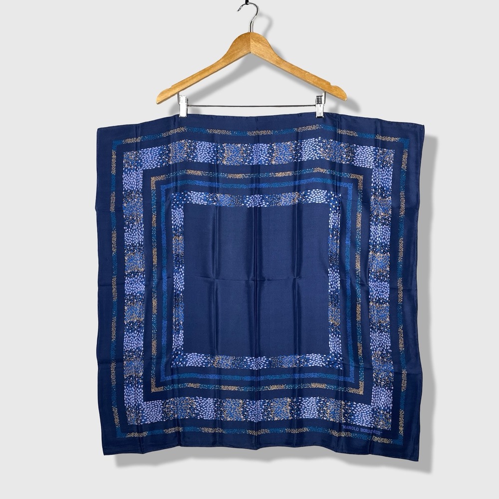 Manolo Borromeo Scarf Womens OS Blue Geometric Silk Classic Luxury Aesthetic